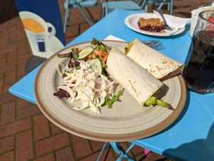 Roasted vegetables wrap (cut weird so neither side was sealed) at The Narrowbar Cafe in Penrith