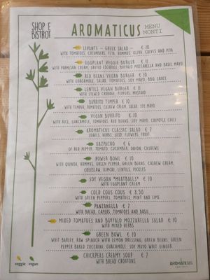 Menu at Aromaticus in Rome