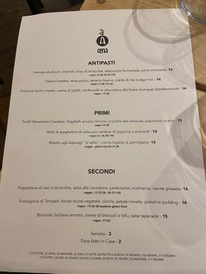 Menù  at Aromaticus in Rome