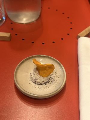 Sweet potato crisp in a cream saucee  at Aromaticus in Rome