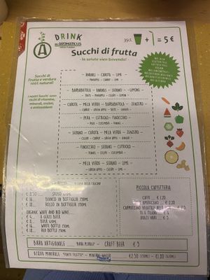 Menu  at Aromaticus in Rome