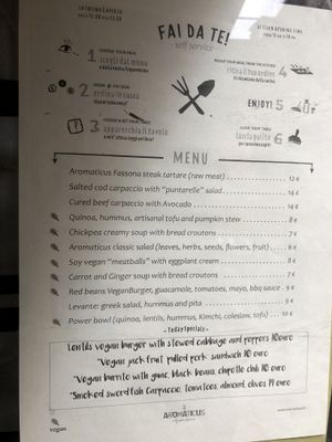 Menu at Aromaticus in Rome