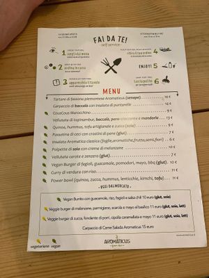 Menu at Aromaticus in Rome