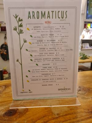 Menu at Aromaticus in Rome