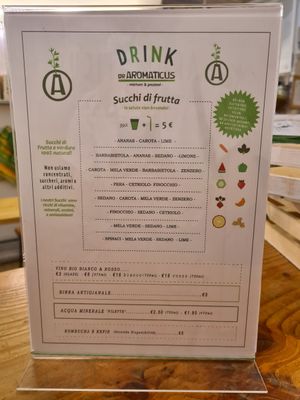 Drink menu at Aromaticus in Rome