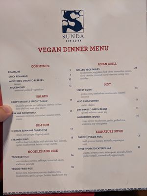 Vegan menu at Sunda in Nashville