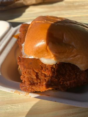 nashville hot chickn sandwich at The BE-Hive in Nashville