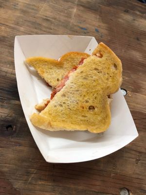 Pepperoni grilled cheese at a vegan festival  at The BE-Hive in Nashville