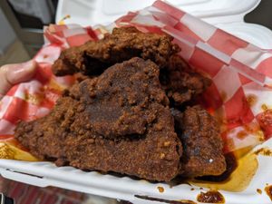 Seitan chicken tenders (Nashville hot) at The BE-Hive in Nashville