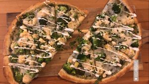 Pesto pizza at Vegan Cave Tanoor Pizza in Vancouver