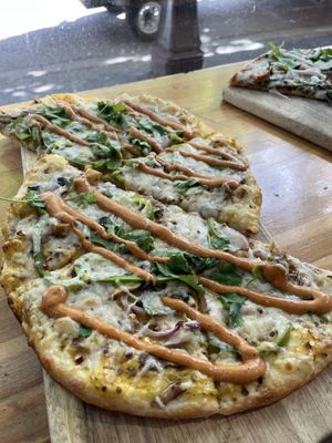 Vegan tandoori pizza   at Vegan Cave Tanoor Pizza in Vancouver