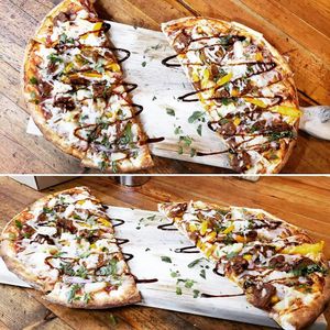 vegan pizza at Vegan Cave Tanoor Pizza in Vancouver