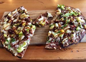 Buddha on the Beach Pizza with Yam Cassava Crust. at Vegan Cave Tanoor Pizza in Vancouver