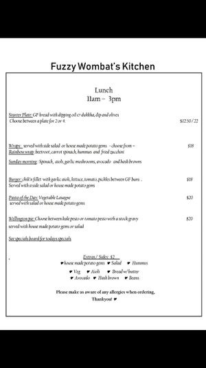 Menu! at Fuzzy Wombat's Kitchen in Port Noarlunga