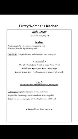 Menu!  at Fuzzy Wombat's Kitchen in Port Noarlunga