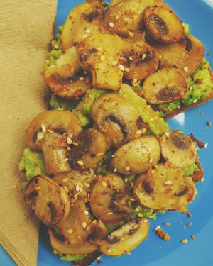 Smash avo w garlic mushrooms at Fuzzy Wombat's Kitchen in Port Noarlunga