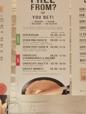 Vegan + gluten-free menu. at Crêpeaffaire in Chester