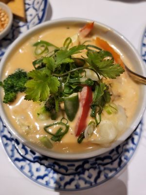 Thom kha soup with veg at Piyawat in Bendigo
