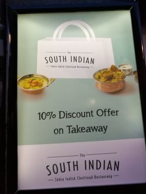 Discount 10% take away at The South Indian in Malmo
