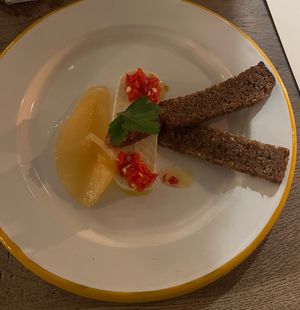 Vegan feta with fennel jam, quince, chilli and rye crisps  at Rafikis in Ashburton