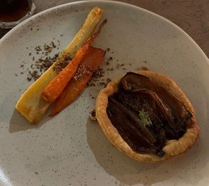 Shallot tart and roasted parsnip and carrot with dukkah  at Rafikis in Ashburton