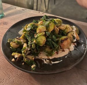 Brussel sprouts with tahini and miso caramel   at Rafikis in Ashburton