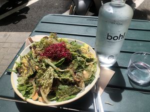 Green goddess salad and free soda water  at Bohl in Barcelona