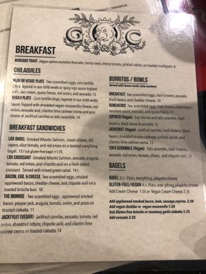 Breakfast menu at Grey & Cash in Monrovia