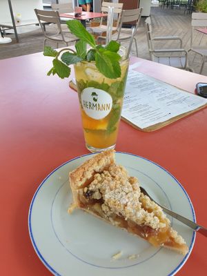 Lemonade and vegan apple streusel cake at Hermann in Freiburg