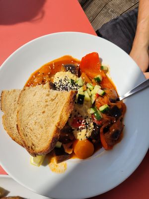 Vegam Shakshuka with Hummus at Hermann in Freiburg