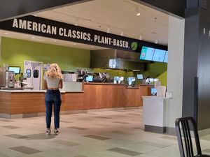 Counter signage at Veggie Grill by Next Level - UCLA Ackerman Union in West Los Angeles