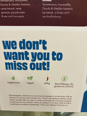 Duidelijke labelling   at Domino's Pizza - Bijlmerplein in Amsterdam
