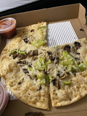 Gluten free / vegan pizza with mushrooms and peppers   at Double D's Sourdough Pizzeria & Taphouse in Broomfield