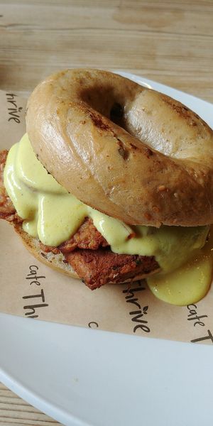 Breakfast bagel at Cafe Thrive in Bournemouth