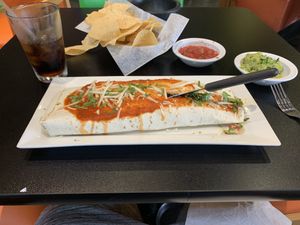 Vegan burrito with Beyond meat “beef” at Pepe's Cantina in Orlando