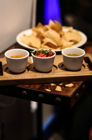 Salsa Trio with House-made chips at Patron's Corner in San Diego