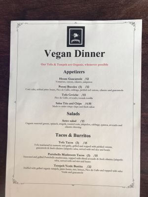Vegan dinner  at Patron's Corner in San Diego