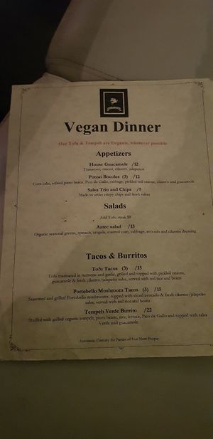 Menu at Patron's Corner in San Diego