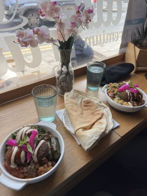 Mezzeplate with bread  at Hummus in Edinburgh