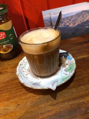 Great tasting flat white with oat milk.  at Hummus in Edinburgh