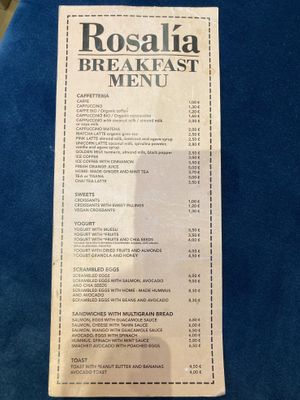 Menu  at Rosalía in Florence