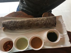 The buckwheat dosa wrap (the owner gave extra of the sauces!) at Kokum Bistro in Jaipur