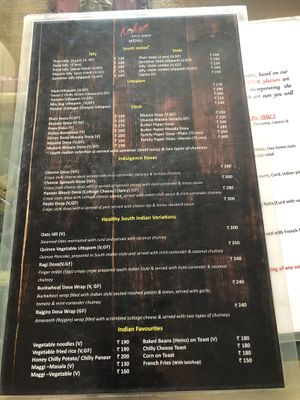 One side of menu at Kokum Bistro in Jaipur