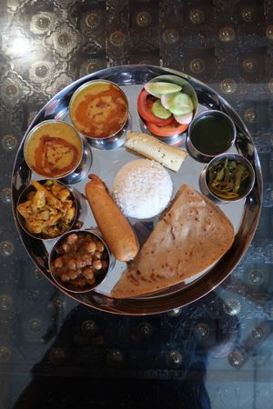 Veg thali made vegan for us  at Kokum Bistro in Jaipur
