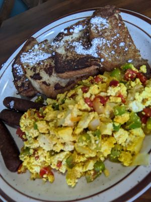 French toast & tofu scramble at Railroad Bill's Dining Car in Des Moines