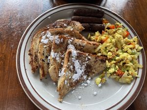 Union Pacific Style French Toast  at Railroad Bill's Dining Car in Des Moines