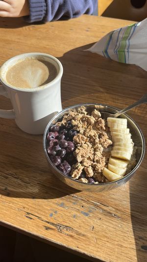 Chia pudding with banana, granola, and wild blueberries  at Green Sage Cafe - Broadway in Asheville
