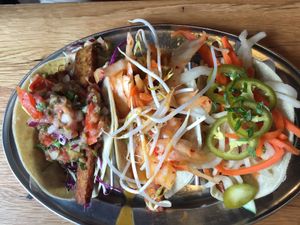 Taco trio- tasty!  at Green Sage Cafe - Broadway in Asheville