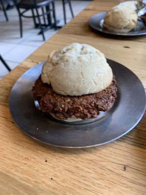 Vegan biscuit with soysage at Green Sage Cafe - Broadway in Asheville