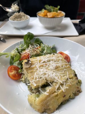 Thai curry and moussaka with peas  at Cafe Madrigal in Valencia